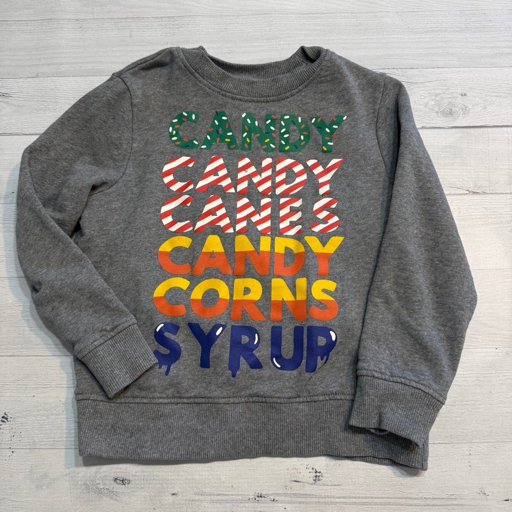 Hanna Andersson kids buddy the elf sweatshirt candy canes syrup words 110/5